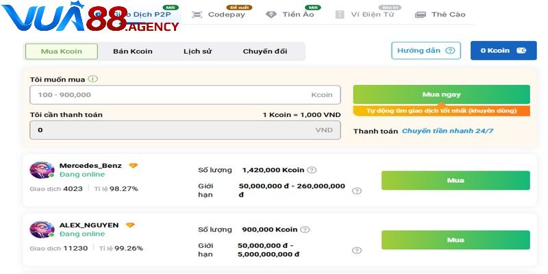 Nạp tiền vào tài khoản VUA88 bằng giao dịch P2P qua 6 bước Nạp tiền vào tài khoản VUA88 bằng giao dịch P2P qua 6 bước